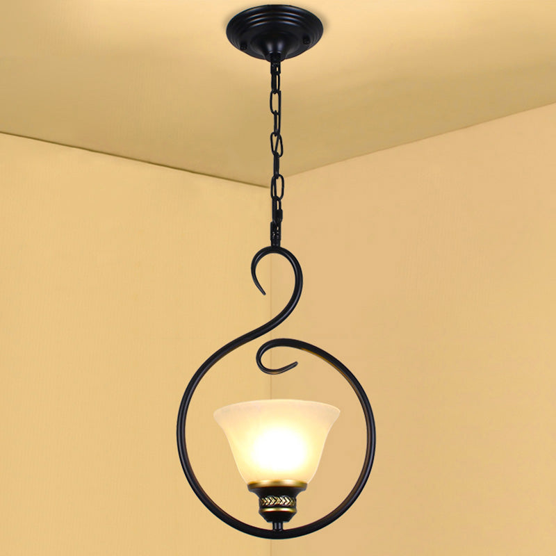 Black Bell Shade Ceiling Light Traditional Opal Glass 1��Head Dining Room Hooded Hanging Pendant Light Clearhalo 'Ceiling Lights' 'Glass shade' 'Glass' 'Pendant Lights' 'Pendants' Lighting' 2091740