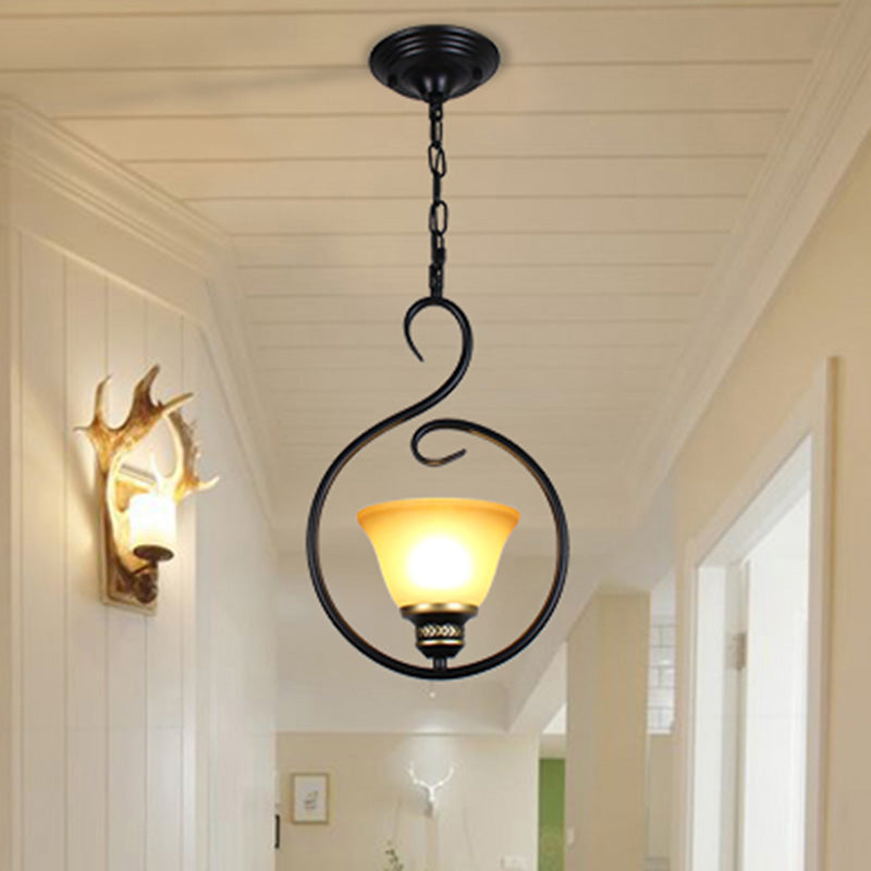Black Bell Shade Ceiling Light Traditional Opal Glass 1��Head Dining Room Hooded Hanging Pendant Light Black A Clearhalo 'Ceiling Lights' 'Glass shade' 'Glass' 'Pendant Lights' 'Pendants' Lighting' 2091741