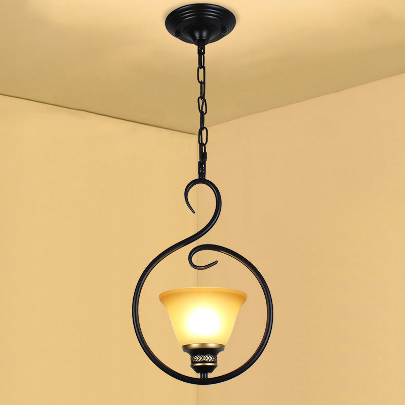 Black Bell Shade Ceiling Light Traditional Opal Glass 1��Head Dining Room Hooded Hanging Pendant Light Clearhalo 'Ceiling Lights' 'Glass shade' 'Glass' 'Pendant Lights' 'Pendants' Lighting' 2091742