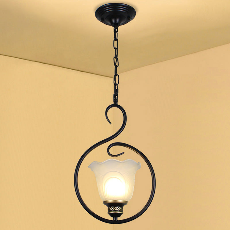 Black Bell Shade Ceiling Light Traditional Opal Glass 1��Head Dining Room Hooded Hanging Pendant Light Clearhalo 'Ceiling Lights' 'Glass shade' 'Glass' 'Pendant Lights' 'Pendants' Lighting' 2091744