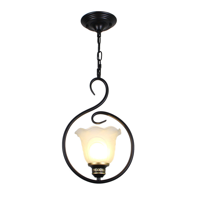Black Bell Shade Ceiling Light Traditional Opal Glass 1��Head Dining Room Hooded Hanging Pendant Light Clearhalo 'Ceiling Lights' 'Glass shade' 'Glass' 'Pendant Lights' 'Pendants' Lighting' 2091745