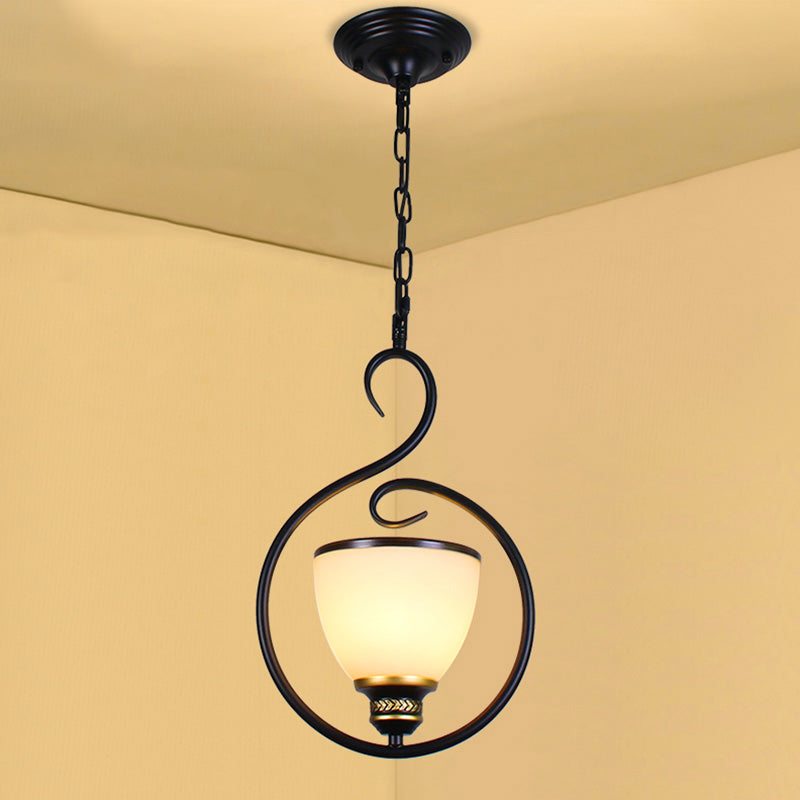 Black Bell Shade Ceiling Light Traditional Opal Glass 1��Head Dining Room Hooded Hanging Pendant Light Clearhalo 'Ceiling Lights' 'Glass shade' 'Glass' 'Pendant Lights' 'Pendants' Lighting' 2091748