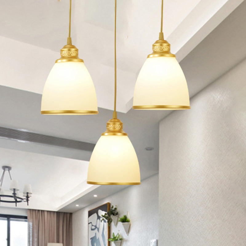 Traditional Bell Shade Multi Ceiling Light Cream Glass Suspension Lighting for Living Room Clearhalo 'Ceiling Lights' 'Chandeliers' 'Glass shade' 'Glass' 'Pendant Lights' 'Pendants' Lighting' 2091788