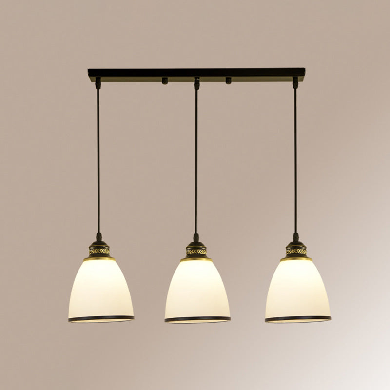 Traditional Bell Shade Multi Ceiling Light Cream Glass Suspension Lighting for Living Room 3 Black Linear Clearhalo 'Ceiling Lights' 'Chandeliers' 'Glass shade' 'Glass' 'Pendant Lights' 'Pendants' Lighting' 2091790