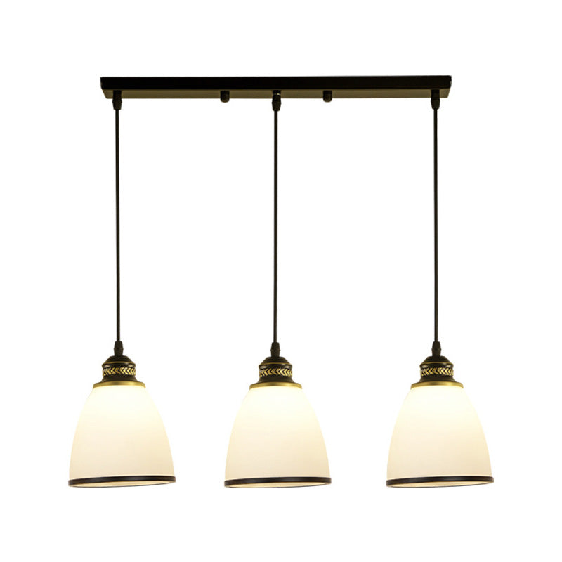 Traditional Bell Shade Multi Ceiling Light Cream Glass Suspension Lighting for Living Room Clearhalo 'Ceiling Lights' 'Chandeliers' 'Glass shade' 'Glass' 'Pendant Lights' 'Pendants' Lighting' 2091791