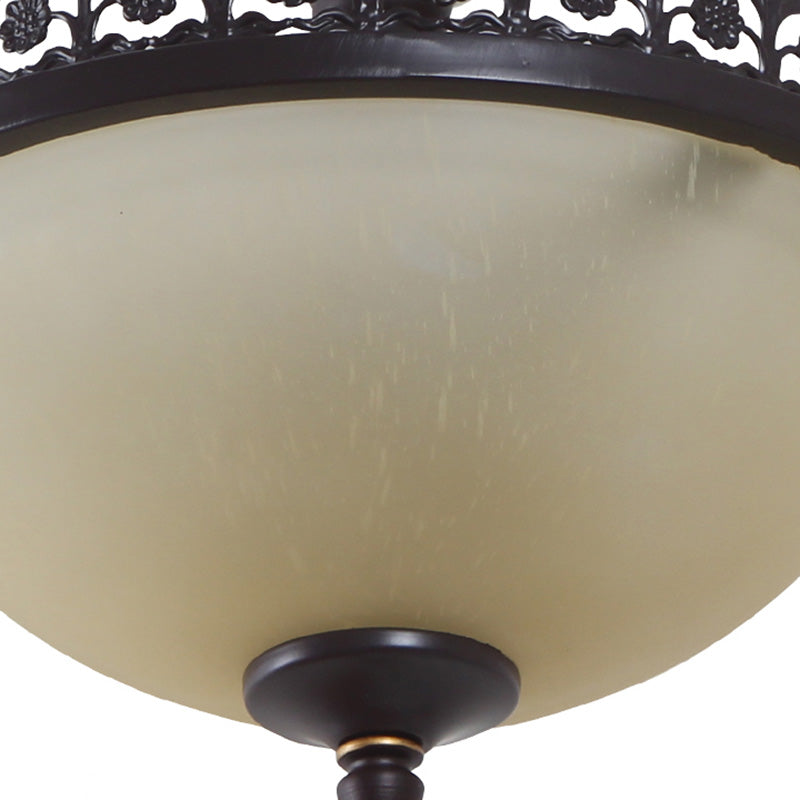 3 Bulbs Chandelier Pendant Light Vintage Bowl Frosted Glass Hanging Light in Black Clearhalo 'Ceiling Lights' 'Chandeliers' 'Glass shade' 'Glass' Lighting' 2091801