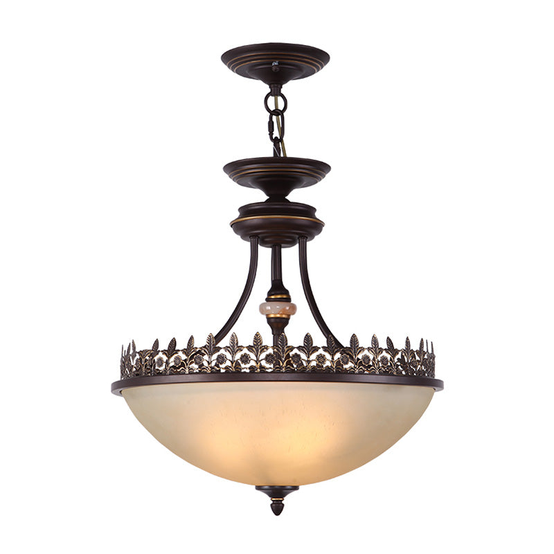 3 Bulbs Chandelier Pendant Light Vintage Bowl Frosted Glass Hanging Light in Black Clearhalo 'Ceiling Lights' 'Chandeliers' 'Glass shade' 'Glass' Lighting' 2091802