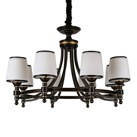 Black Tapered Shade Suspension Light Rustic Ribbed Glass Dining Room Chandelier Light Clearhalo 'Ceiling Lights' 'Chandeliers' Lighting' options 2091852