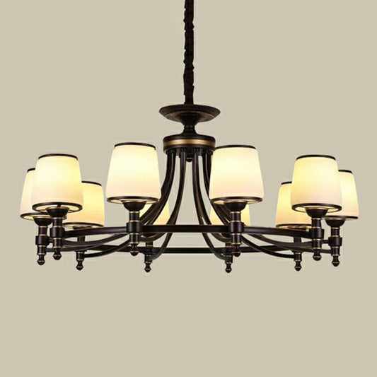 Black Tapered Shade Suspension Light Rustic Ribbed Glass Dining Room Chandelier Light Clearhalo 'Ceiling Lights' 'Chandeliers' Lighting' options 2091855