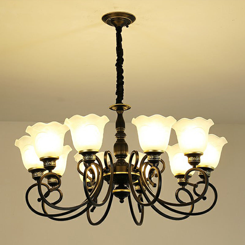 Rustic Bell Shade Suspension Light White Glass Chandelier Light with Ruffle Trim for Dining Room Clearhalo 'Ceiling Lights' 'Chandeliers' Lighting' options 2091891