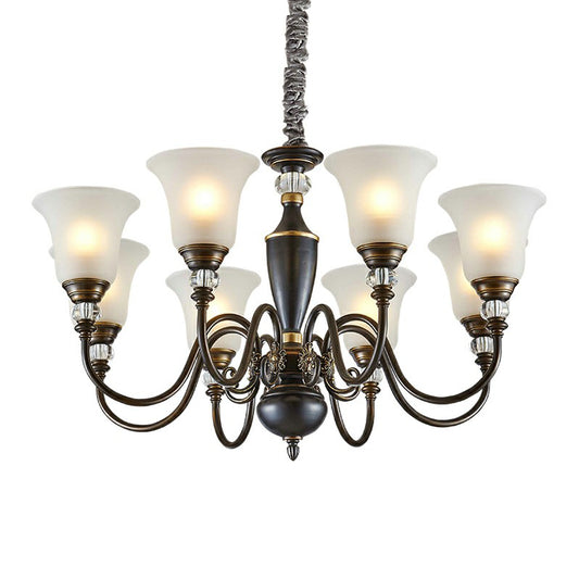 Black Curved Chandelier Pendant Light Vintage Iron Living Room Hanging Light with Bell Opal Glass Shade Clearhalo 'Ceiling Lights' 'Chandeliers' Lighting' options 2091913