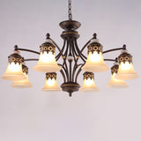 Flared Shade Living Room Chandelier Light Retro Frost Glass Brown Pendant Light Fixture Clearhalo 'Ceiling Lights' 'Chandeliers' Lighting' options 2091923