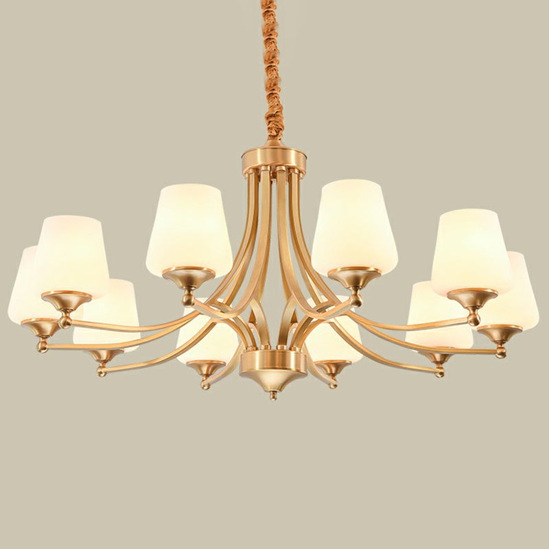 Gold Bud Suspension Light Rustic Cream Glass Living Room Chandelier Pendant Light Clearhalo 'Ceiling Lights' 'Chandeliers' Lighting' options 2091961