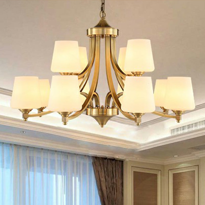 Gold Bud Suspension Light Rustic Cream Glass Living Room Chandelier Pendant Light 12 Gold Clearhalo 'Ceiling Lights' 'Chandeliers' Lighting' options 2091962_39e79250-9fe9-4411-8b66-936b17fe2fd1