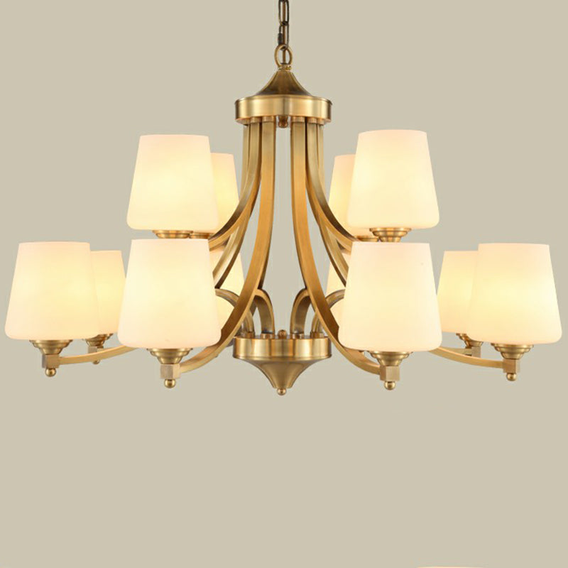 Gold Bud Suspension Light Rustic Cream Glass Living Room Chandelier Pendant Light Clearhalo 'Ceiling Lights' 'Chandeliers' Lighting' options 2091963