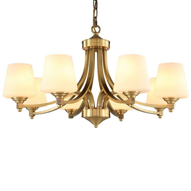 Gold Bud Suspension Light Rustic Cream Glass Living Room Chandelier Pendant Light Clearhalo 'Ceiling Lights' 'Chandeliers' Lighting' options 2091967