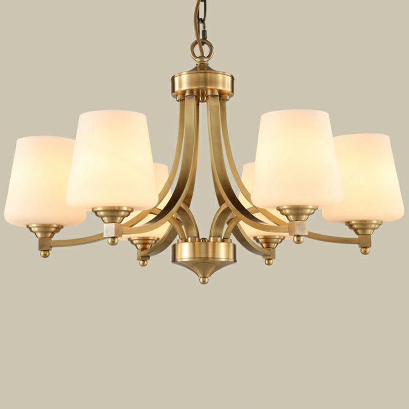 Gold Bud Suspension Light Rustic Cream Glass Living Room Chandelier Pendant Light Clearhalo 'Ceiling Lights' 'Chandeliers' Lighting' options 2091969