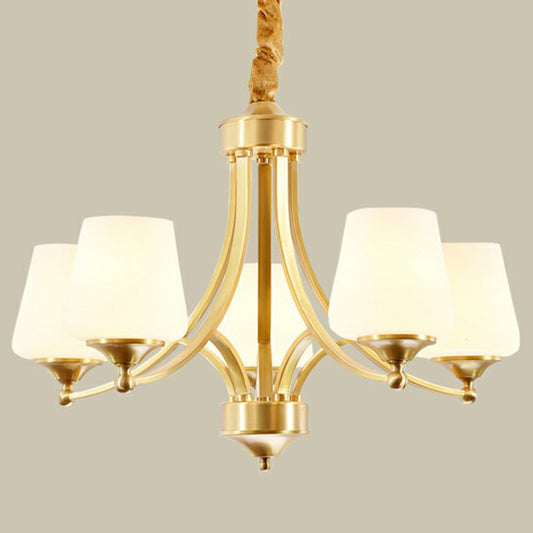 Gold Bud Suspension Light Rustic Cream Glass Living Room Chandelier Pendant Light Clearhalo 'Ceiling Lights' 'Chandeliers' Lighting' options 2091970