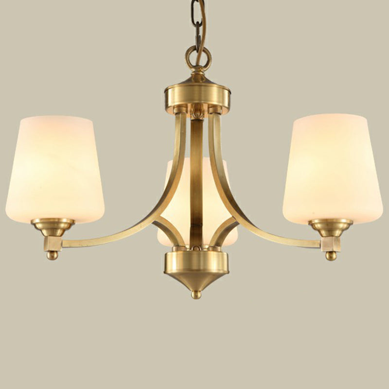 Gold Bud Suspension Light Rustic Cream Glass Living Room Chandelier Pendant Light Clearhalo 'Ceiling Lights' 'Chandeliers' Lighting' options 2091972