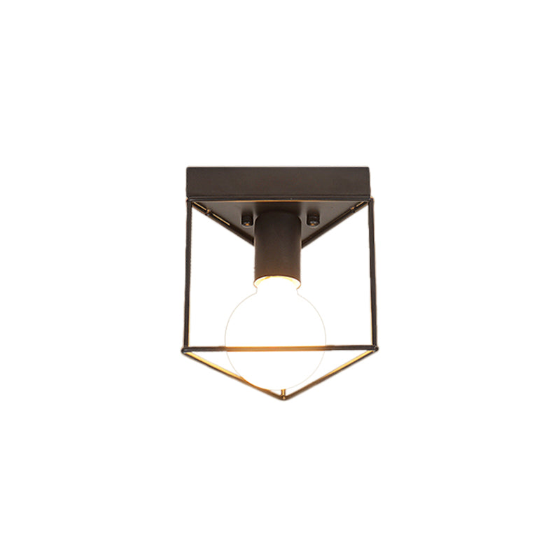 1 Light Metal Flush Light Fixture Black/White Industrial Triangle/Hexagon Living Room Ceiling Lighting Clearhalo 'Ceiling Lights' 'Close To Ceiling Lights' 'Close to ceiling' 'Semi-flushmount' Lighting' 209198