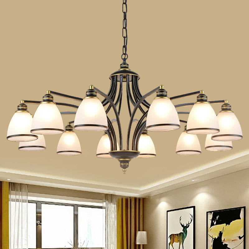 Bell Shade Frost Glass Ceiling Lighting Traditional Living Room Chandelier Light Fixture Black Clearhalo 'Ceiling Lights' 'Chandeliers' Lighting' options 2091986_b4a7bf41-683b-4937-a17e-495637a46523