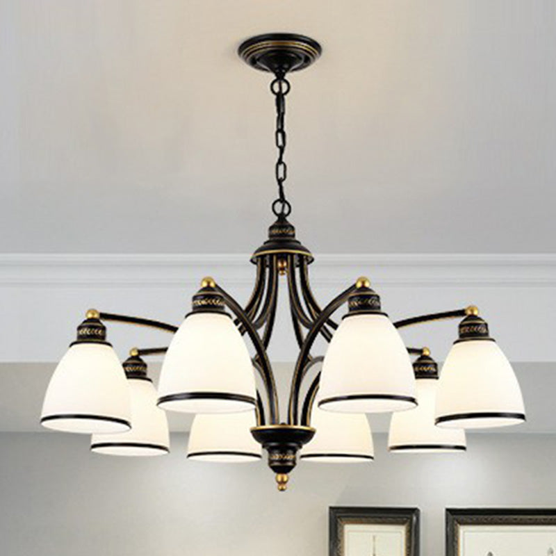 Frosted Glass Bell Shade Chandelier Pendant Light Vintage Living Room Hanging Light Clearhalo 'Ceiling Lights' 'Chandeliers' Lighting' options 2091992