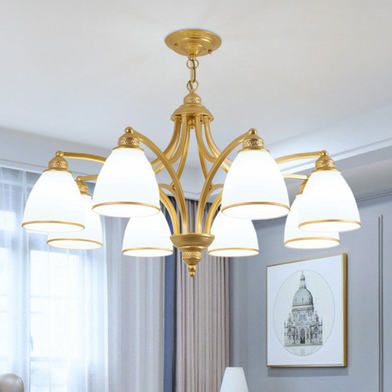 Frosted Glass Bell Shade Chandelier Pendant Light Vintage Living Room Hanging Light Clearhalo 'Ceiling Lights' 'Chandeliers' Lighting' options 2091997