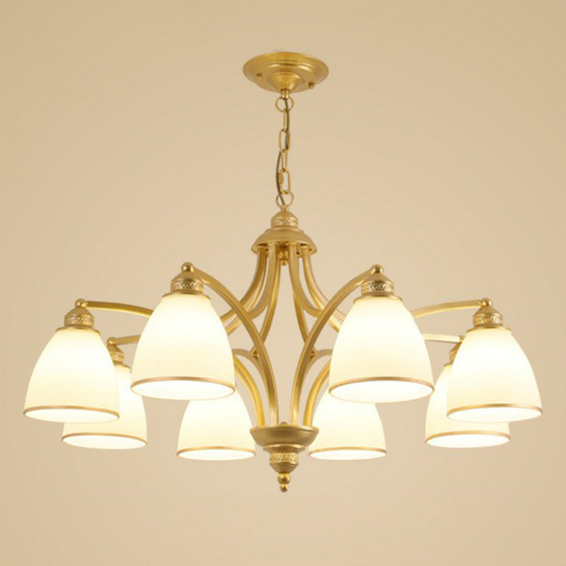 Frosted Glass Bell Shade Chandelier Pendant Light Vintage Living Room Hanging Light Clearhalo 'Ceiling Lights' 'Chandeliers' Lighting' options 2091998