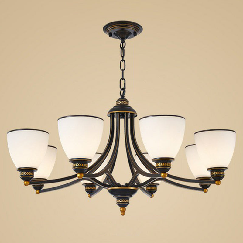 Frosted Glass Bell Shade Chandelier Pendant Light Vintage Living Room Hanging Light 8 Black Up Clearhalo 'Ceiling Lights' 'Chandeliers' Lighting' options 2091999_122cf201-dd8f-4dd7-a2b2-ebaeec7bbc6a