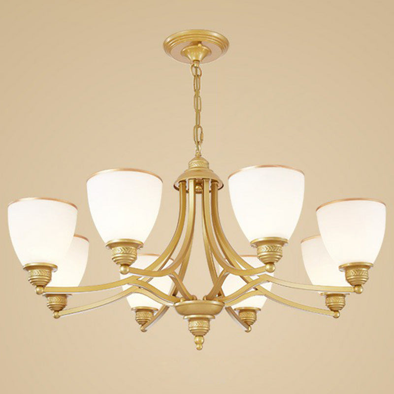 Frosted Glass Bell Shade Chandelier Pendant Light Vintage Living Room Hanging Light Clearhalo 'Ceiling Lights' 'Chandeliers' Lighting' options 2092001