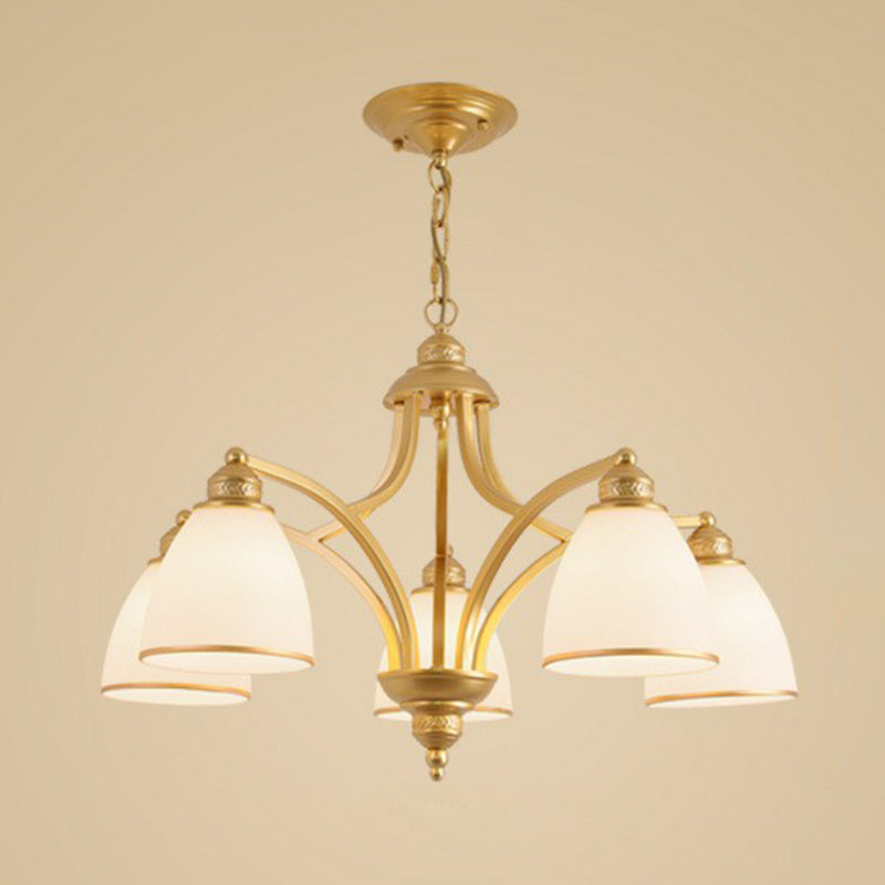 Frosted Glass Bell Shade Chandelier Pendant Light Vintage Living Room Hanging Light 5 Gold Down Clearhalo 'Ceiling Lights' 'Chandeliers' Lighting' options 2092003_232c1a78-372c-4279-8ced-93ac88cf7678