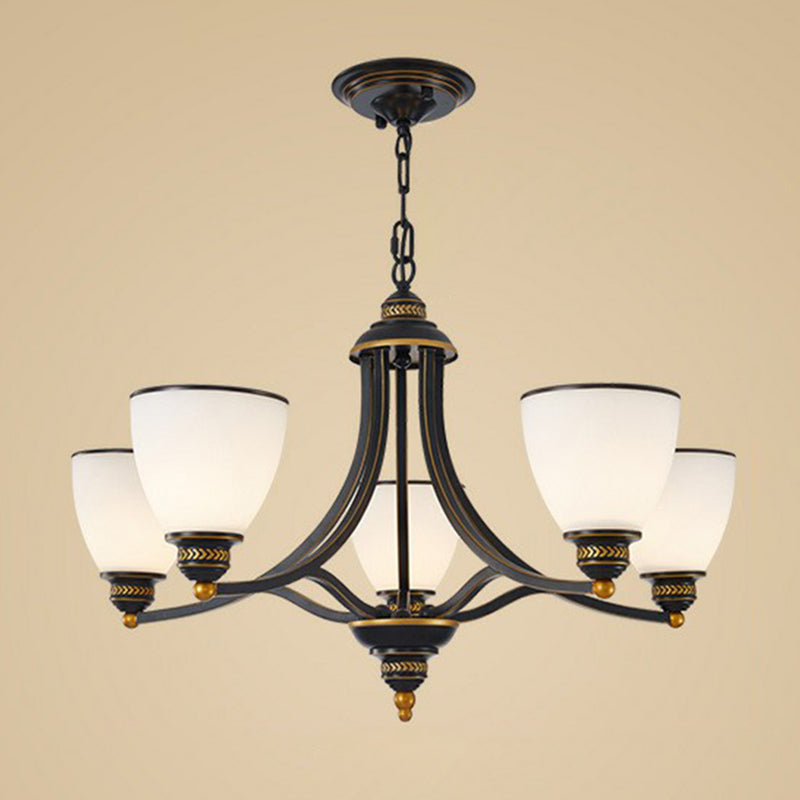 Frosted Glass Bell Shade Chandelier Pendant Light Vintage Living Room Hanging Light 5 Black Up Clearhalo 'Ceiling Lights' 'Chandeliers' Lighting' options 2092004_ae6a4079-a866-4af5-a237-8b5d4b6524ef