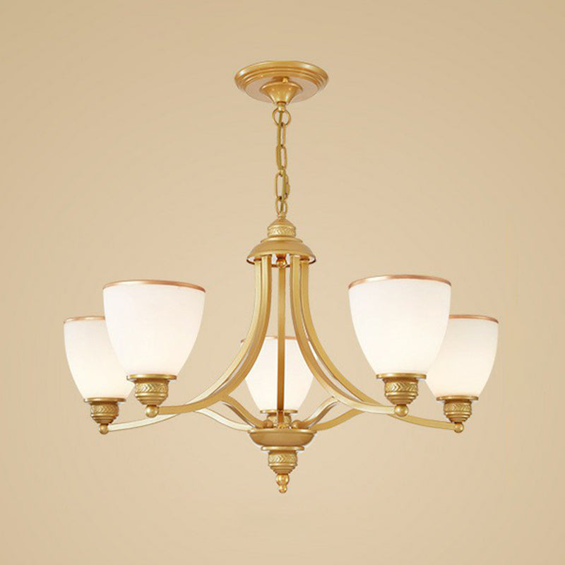 Frosted Glass Bell Shade Chandelier Pendant Light Vintage Living Room Hanging Light Clearhalo 'Ceiling Lights' 'Chandeliers' Lighting' options 2092005