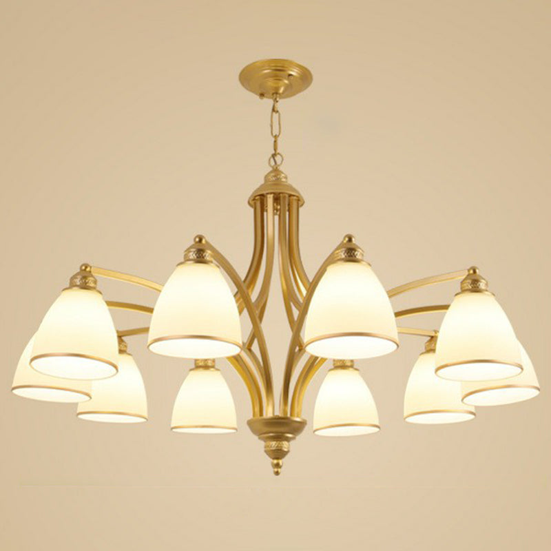 Frosted Glass Bell Shade Chandelier Pendant Light Vintage Living Room Hanging Light Clearhalo 'Ceiling Lights' 'Chandeliers' Lighting' options 2092007