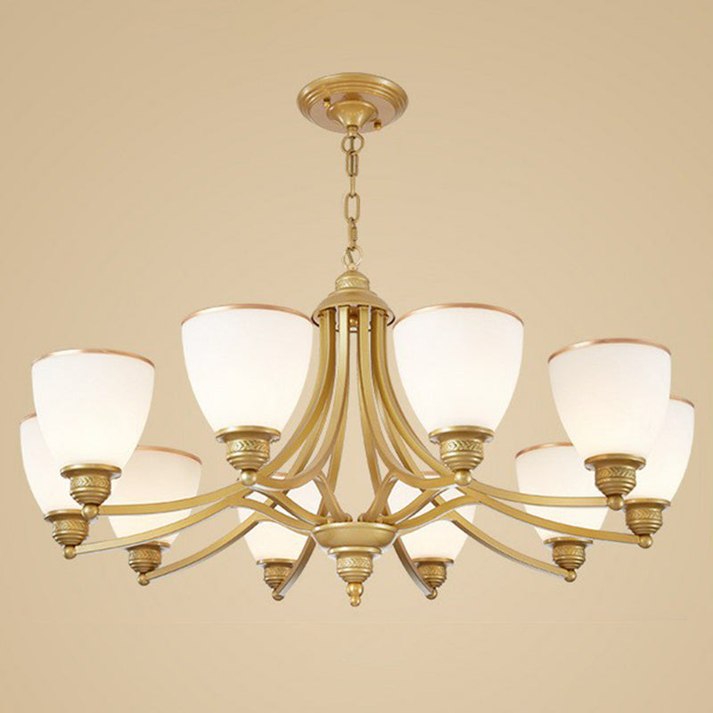 Frosted Glass Bell Shade Chandelier Pendant Light Vintage Living Room Hanging Light Clearhalo 'Ceiling Lights' 'Chandeliers' Lighting' options 2092009