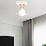 1 Light Metal Flush Light Fixture Black/White Industrial Triangle/Hexagon Living Room Ceiling Lighting Clearhalo 'Ceiling Lights' 'Close To Ceiling Lights' 'Close to ceiling' 'Semi-flushmount' Lighting' 209200