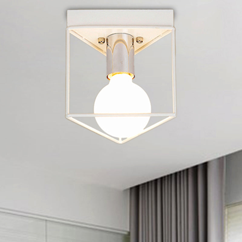 1 Light Metal Flush Light Fixture Black/White Industrial Triangle/Hexagon Living Room Ceiling Lighting White Triangle Clearhalo 'Ceiling Lights' 'Close To Ceiling Lights' 'Close to ceiling' 'Semi-flushmount' Lighting' 209201