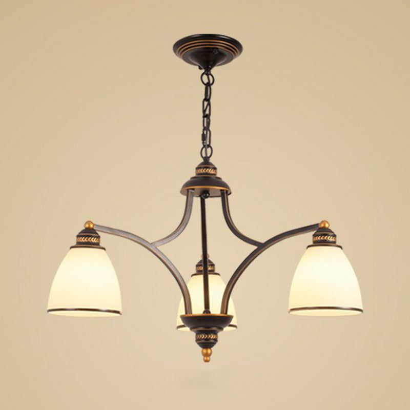 Frosted Glass Bell Shade Chandelier Pendant Light Vintage Living Room Hanging Light 3 Black Down Clearhalo 'Ceiling Lights' 'Chandeliers' Lighting' options 2092010_38402b38-f451-44fd-b8f6-8099b173546d