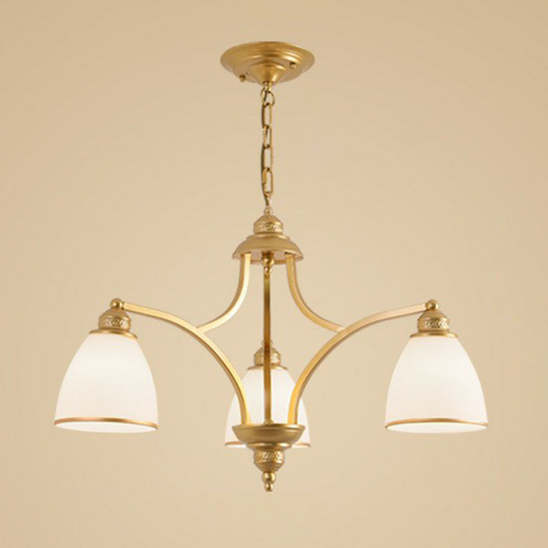 Frosted Glass Bell Shade Chandelier Pendant Light Vintage Living Room Hanging Light Clearhalo 'Ceiling Lights' 'Chandeliers' Lighting' options 2092011