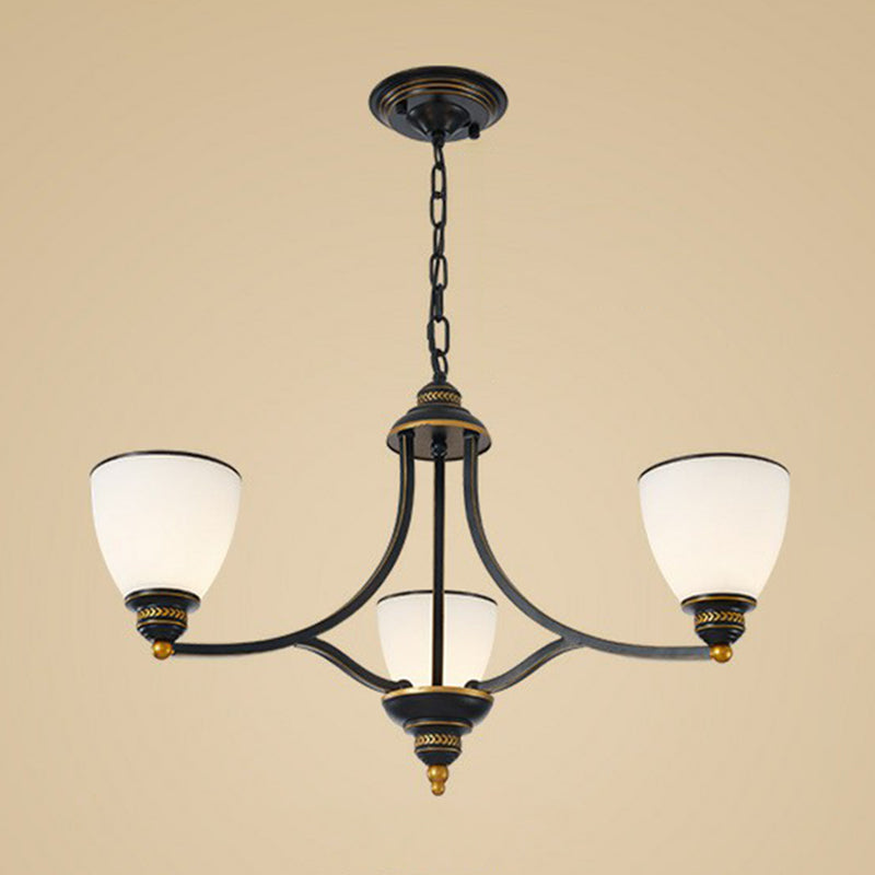 Frosted Glass Bell Shade Chandelier Pendant Light Vintage Living Room Hanging Light Clearhalo 'Ceiling Lights' 'Chandeliers' Lighting' options 2092012