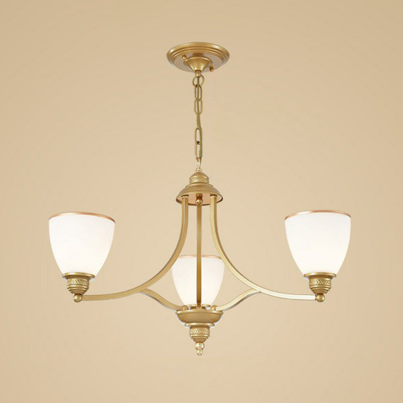 Frosted Glass Bell Shade Chandelier Pendant Light Vintage Living Room Hanging Light Clearhalo 'Ceiling Lights' 'Chandeliers' Lighting' options 2092013