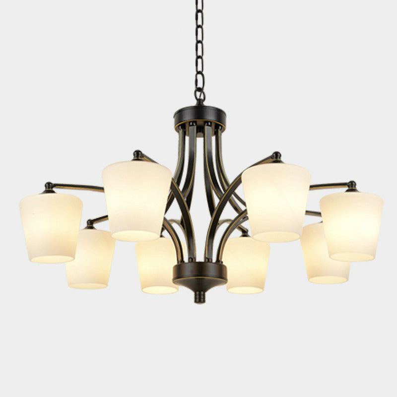 Retro Tapered Shade Chandelier Light Cream Glass Hanging Lighting for Dining Room Clearhalo 'Ceiling Lights' 'Chandeliers' Lighting' options 2092018