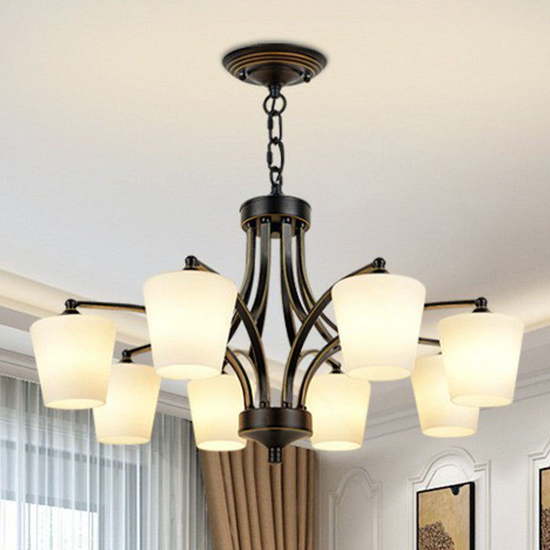 Retro Tapered Shade Chandelier Light Cream Glass Hanging Lighting for Dining Room Clearhalo 'Ceiling Lights' 'Chandeliers' Lighting' options 2092019