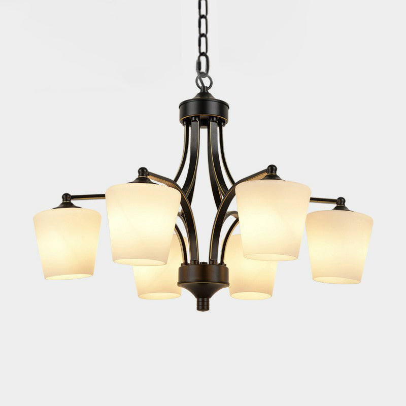 Retro Tapered Shade Chandelier Light Cream Glass Hanging Lighting for Dining Room Clearhalo 'Ceiling Lights' 'Chandeliers' Lighting' options 2092020