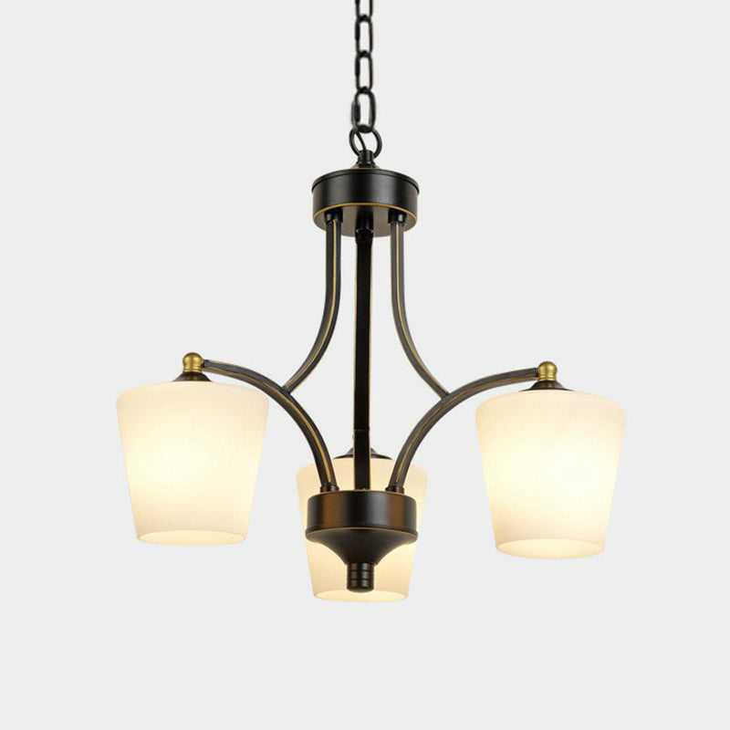 Retro Tapered Shade Chandelier Light Cream Glass Hanging Lighting for Dining Room Clearhalo 'Ceiling Lights' 'Chandeliers' Lighting' options 2092022