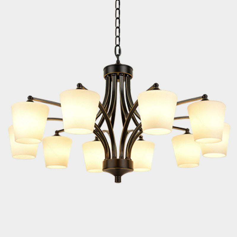 Retro Tapered Shade Chandelier Light Cream Glass Hanging Lighting for Dining Room Clearhalo 'Ceiling Lights' 'Chandeliers' Lighting' options 2092023