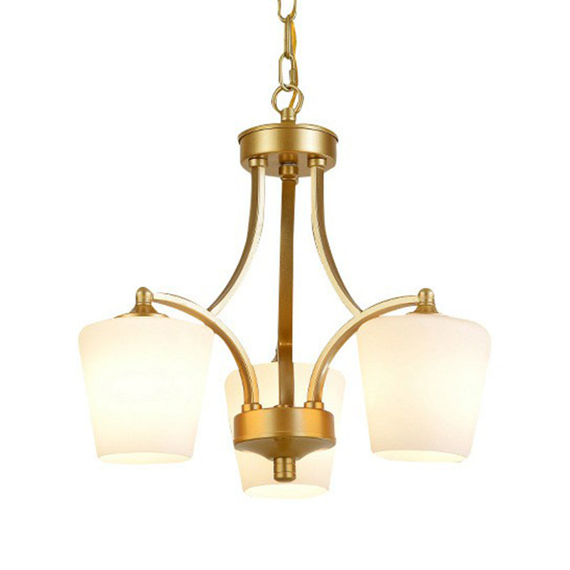 Retro Tapered Shade Chandelier Light Cream Glass Hanging Lighting for Dining Room Clearhalo 'Ceiling Lights' 'Chandeliers' Lighting' options 2092025