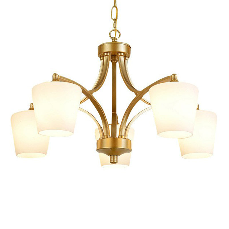 Retro Tapered Shade Chandelier Light Cream Glass Hanging Lighting for Dining Room Clearhalo 'Ceiling Lights' 'Chandeliers' Lighting' options 2092026