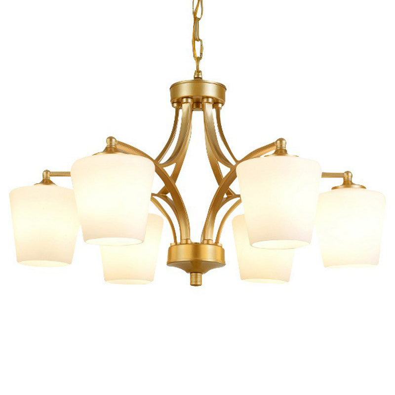 Retro Tapered Shade Chandelier Light Cream Glass Hanging Lighting for Dining Room Clearhalo 'Ceiling Lights' 'Chandeliers' Lighting' options 2092027