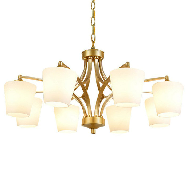 Retro Tapered Shade Chandelier Light Cream Glass Hanging Lighting for Dining Room Clearhalo 'Ceiling Lights' 'Chandeliers' Lighting' options 2092028